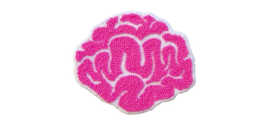 punch needle brain magenta knitted illustration wool